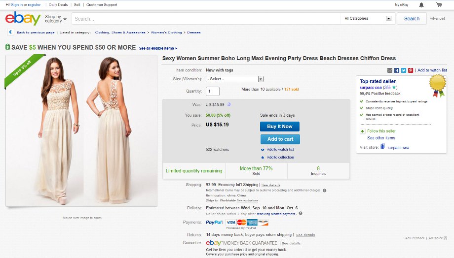 Структура лотов на eBay