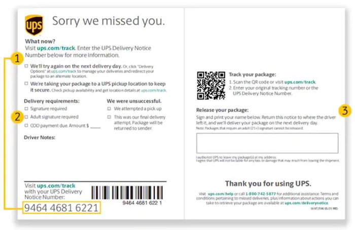 UPS Delivery Notice